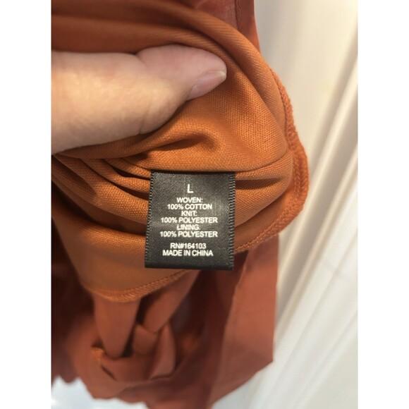 Women Rust Orange Knit Tank Woven Cotton Skirt Tier Ruffle Maxi Dress Size Large - Picture 4 of 6